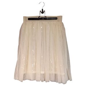 Anthropologie Line & Dot Skirt A-Line Medium Beige Mesh Sequin Knee-Length Party